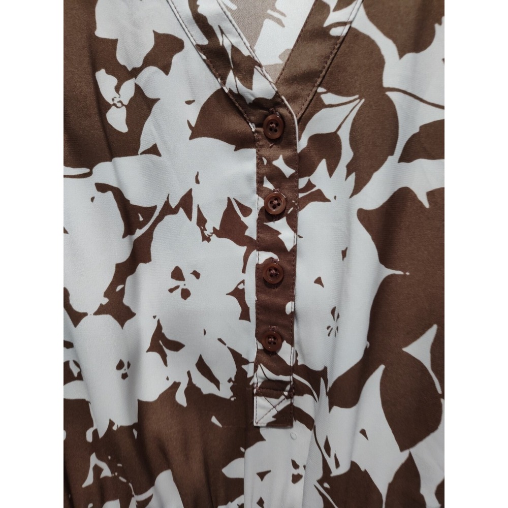 New York & Co‎ Womens Brown Cream Floral Leaf Print VNeck Jumpsuit Size XSmall - Picture 5 of 12